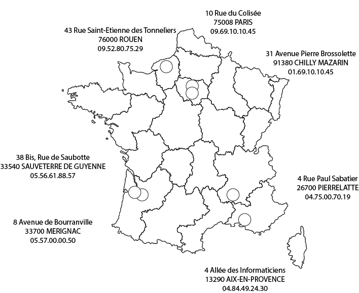 Carte de la France avec les implantations du Groupe ELITE